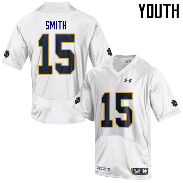 Youth NCAA Notre Dame Fighting Irish #15 Cameron Smith Stitched College Under Armour Authentic White Football Jersey EB10W46KT